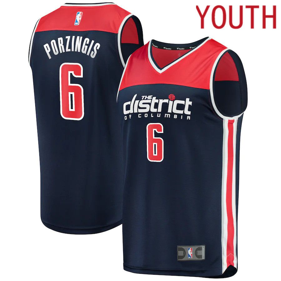 Youth Washington Wizards 6 Kristaps Porzingis Fanatics Branded Navy Fast Break Player NBA Jersey